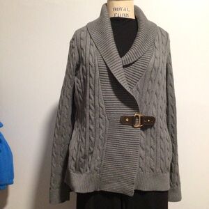 Ralph Lauren Gray Cable Knit Cardigan with buckle size XL